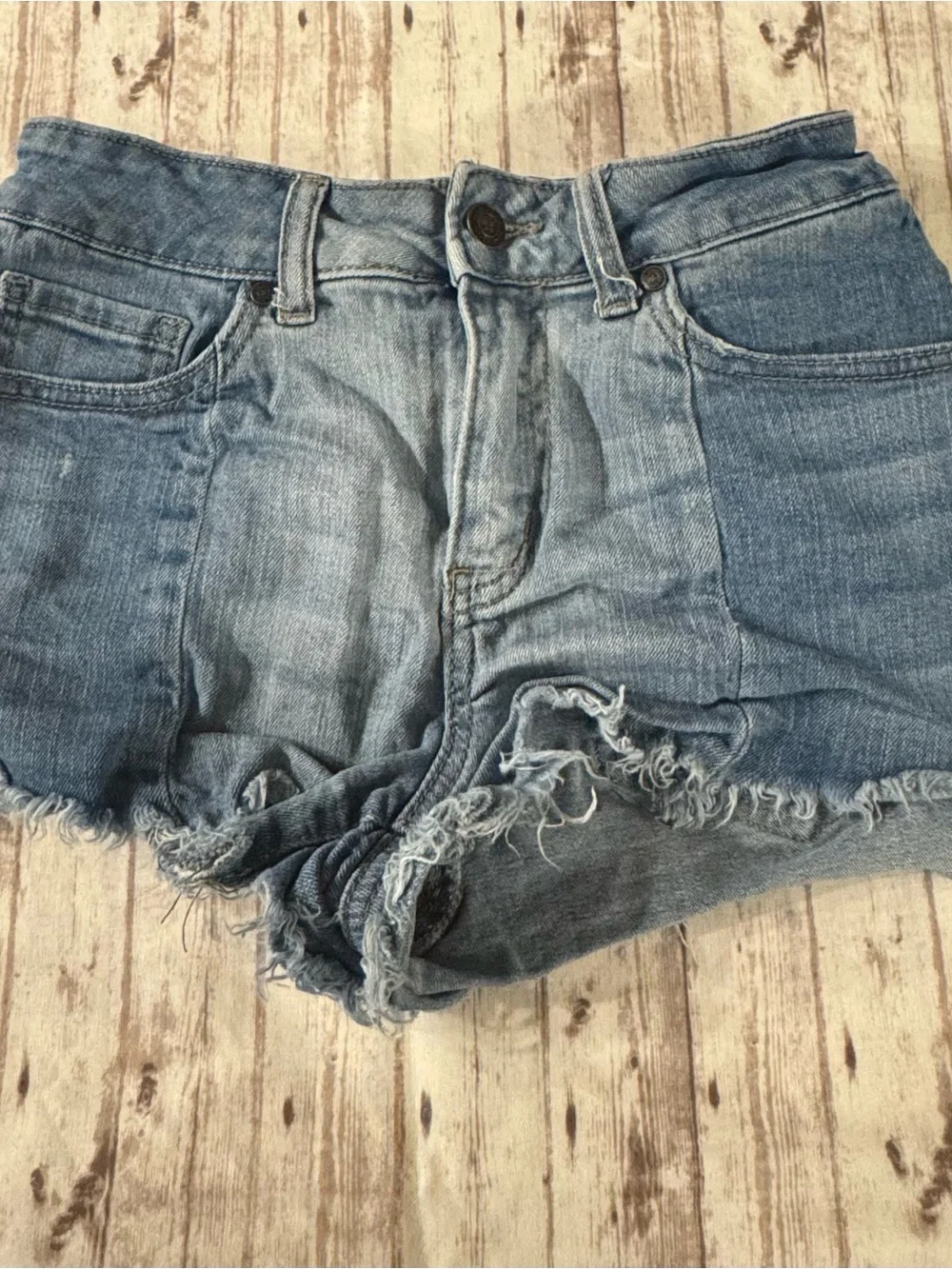 Altar’d State Frayed Hem Light Blue Denim Shorts